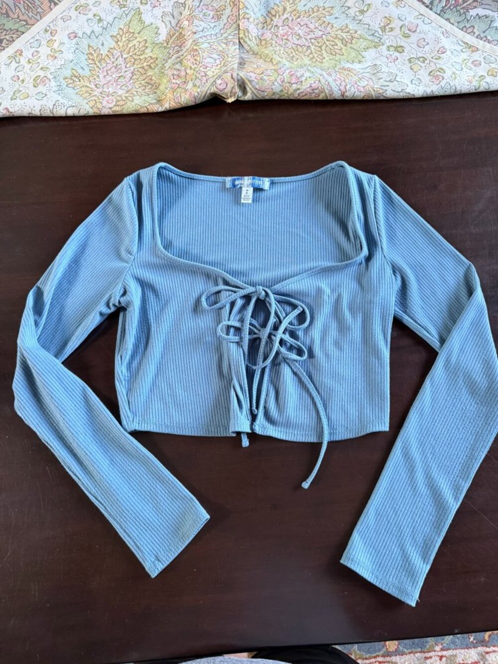 Urban Outfitters Blue Ribbed Tie Front Crop Top